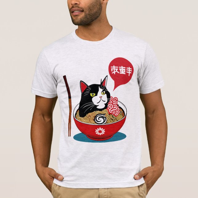 T-shirt Kawaii Style Vintage japonais Ramen Cat (Devant)