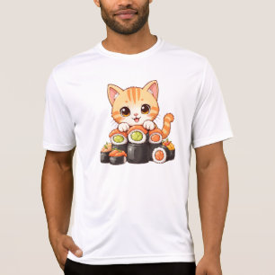 T-shirt Kawaii Sushi Cat - Cute Cartoon Kitten Roll sushi