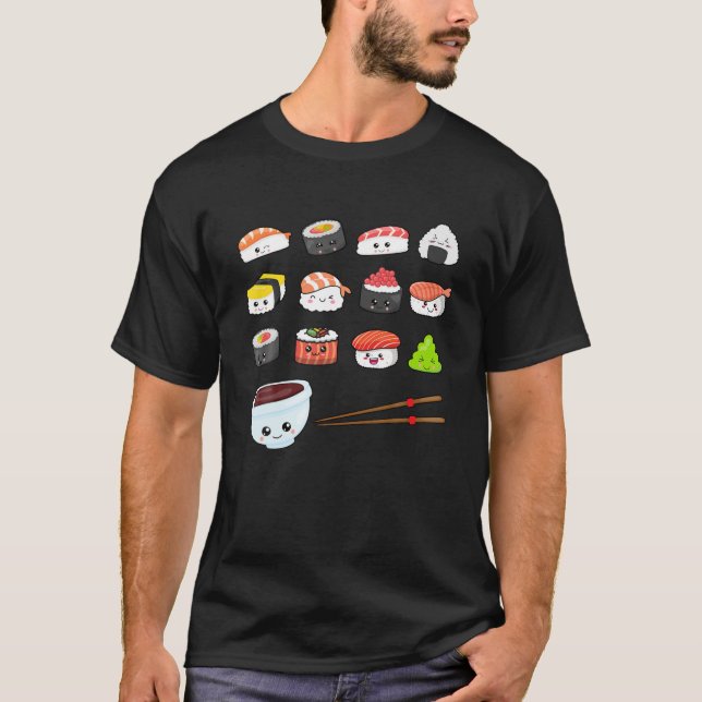 T-shirt Kawaii Sushi Cute Happy Funny Sushi japonais Anime (Devant)