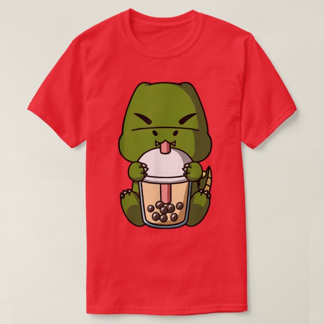 T-shirt Kawaii T-Rex Dinosaur Boba Thé Lait Bubble Thé Ani (Design devant)