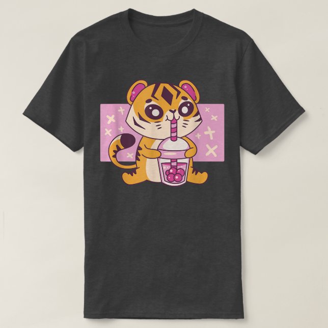 T-shirt Kawaii Tiger Baby avec Boba Tea Cute Japonais grap (Design devant)