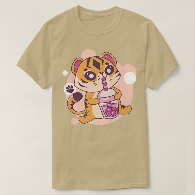T-shirt Kawaii Tiger Boba Tea Bubble Tea Anime Kawaii Neko (Design devant)