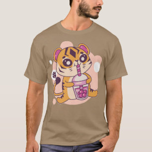 T-shirt Kawaii Tiger Boba Tea Bubble Tea Anime Kawaii Neko