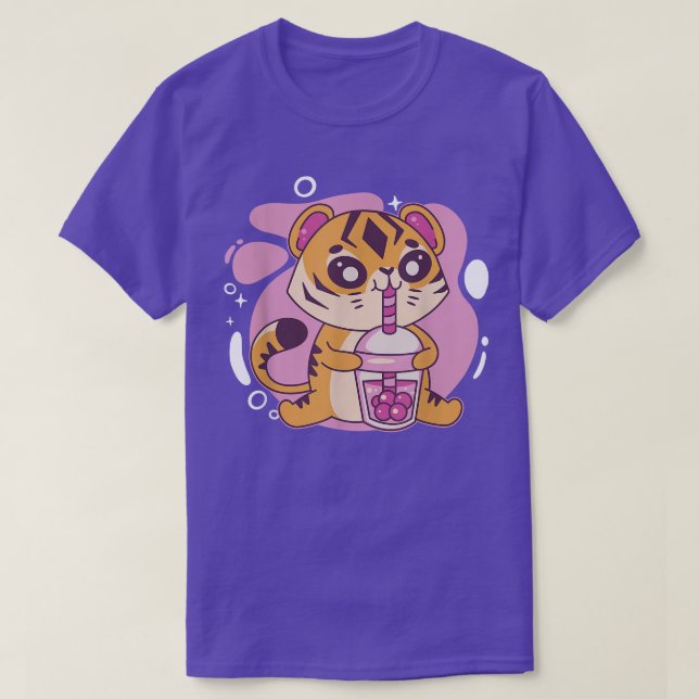 T-shirt Kawaii Tiger Boba Tea Bubble Tea Anime Kawaii Neko (Design devant)