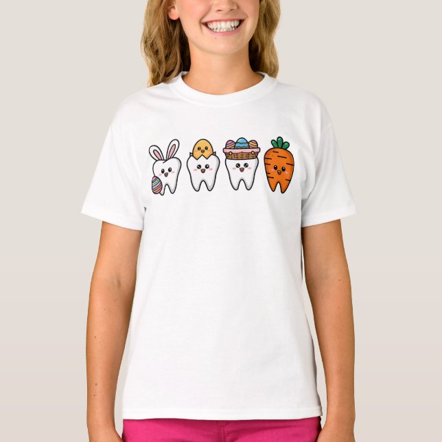T-shirt Kawaii Tooth Pâques Art - Adjoint Dentaire (Devant)