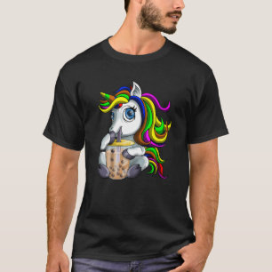 T-shirt Kawaii Unicorn Aime Boba Bubble Tea Cute Girls Ki