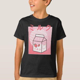 T-shirt Kawaii Vache Rétro Milkshake à la fraise japonaise