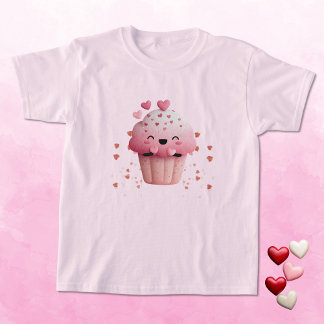 T-shirt Kawaii Valentine Cupcake with Hearts