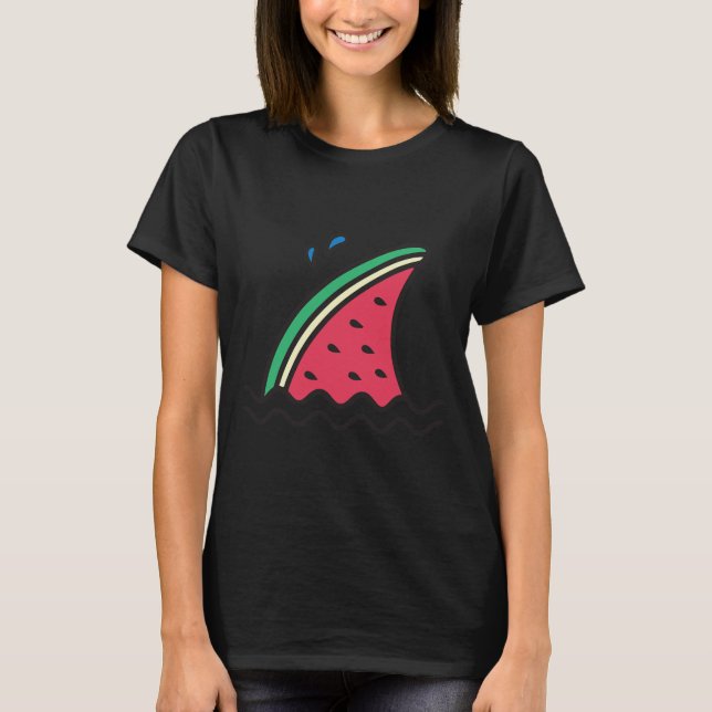 T-shirt Kawaii Watermelon Requin Fin drôle Famille Été Va (Devant)