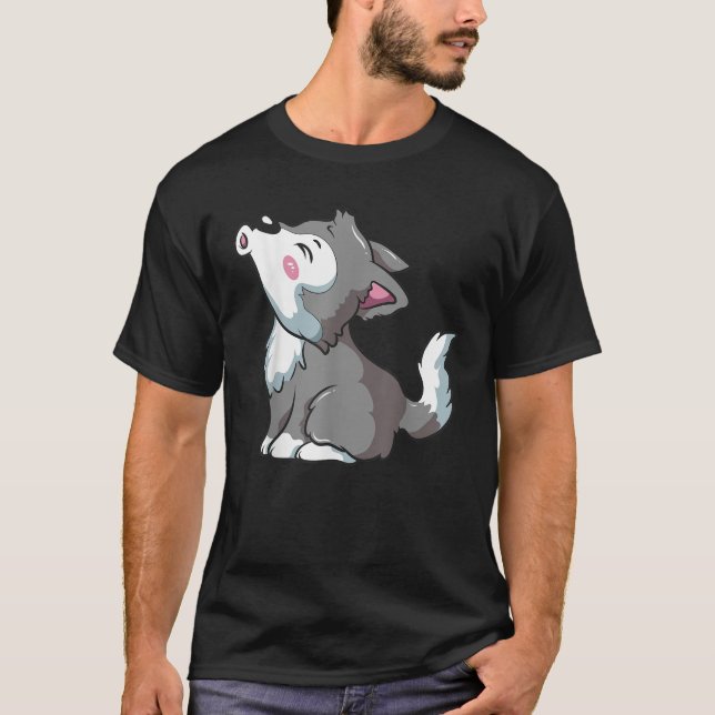 T-shirt Kawaii Wolf Howling Grey Pup Funny Amoureux des an (Devant)