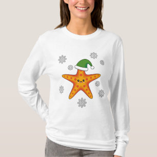 T-shirt Kawaii Xmas Starfish sur Blue Buffalo Motif