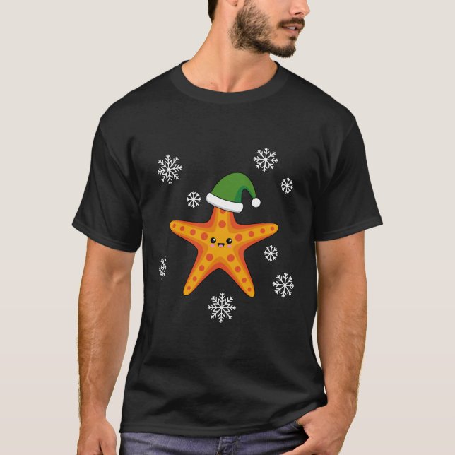 T-shirt Kawaii Xmas Starfish sur Blue Buffalo Motif (Devant)