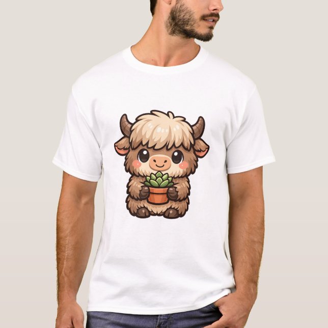 T-shirt Kawaii Yak with Succulent (Devant)