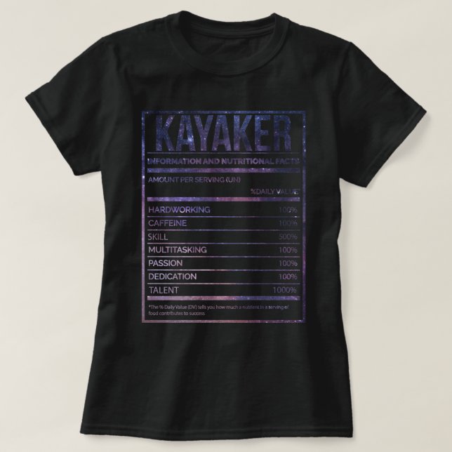 T-shirt Kayak Funny Kayaking Étiquette de la nutrition (Design devant)