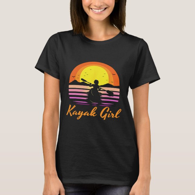 T-shirt Kayak Girl Funny Kayaking Sunset Kayaker Boating B (Devant)