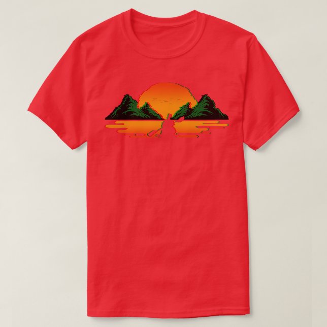 T-shirt Kayak Rétro Vaporwave Couche de soleil Canoë Kayak (Design devant)