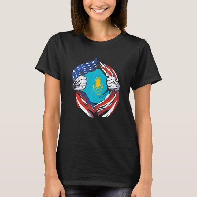 T-shirt Kazakhstan Flag American Proud of My Kazakh Herita (Devant)