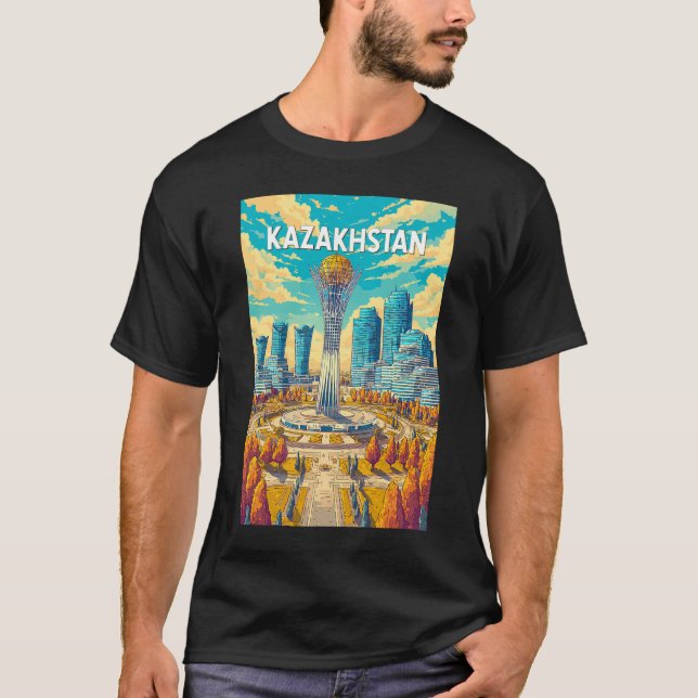 T-shirt Kazakhstan Illustration Travel Art Vintage (Devant)