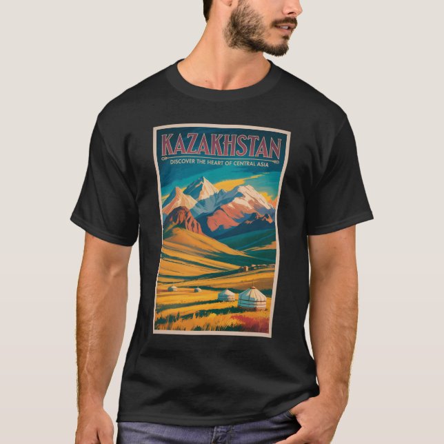 T-shirt Kazakhstan Steppes Illustration Travel Art Vintage (Devant)