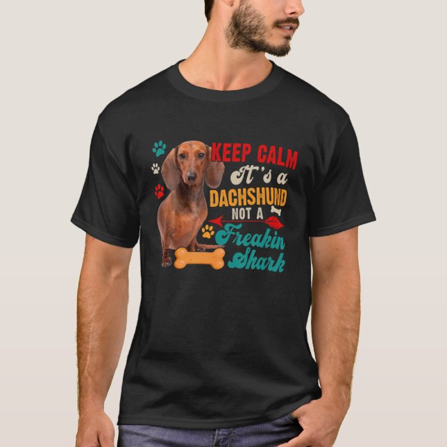 T-shirt Keep Calm Dachshund Not A Funny Shark Matching Dog (Devant)