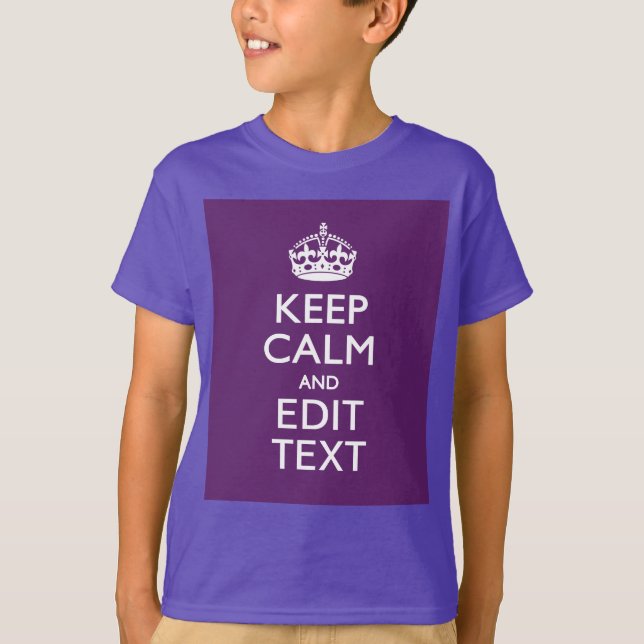 T-shirt KEEP CALM personnalisé et votre texte sur violet (Devant)