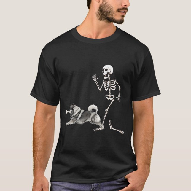 T-shirt Keeshond et squelette Halloween drôles (Devant)