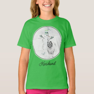 T-shirt Keeshond Noël Snowman Peinture Chien Art