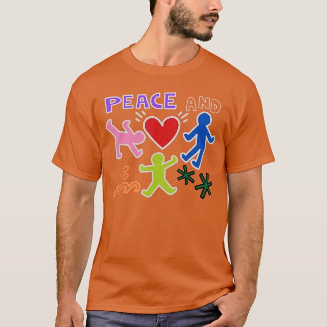 T-shirt Keith Graffiti Peace and Love Art Bold Bright Cart (Devant)