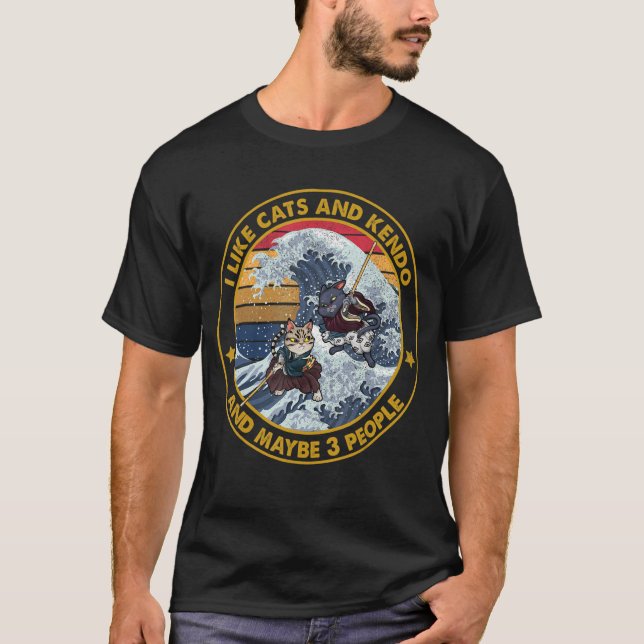 T-shirt Kendo Chat Japon Martial Katana Longsword (Devant)