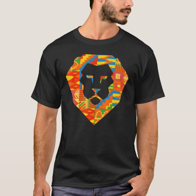 T-shirt Kente Lion Ghana Fier du textile africain ghanéen (Devant)