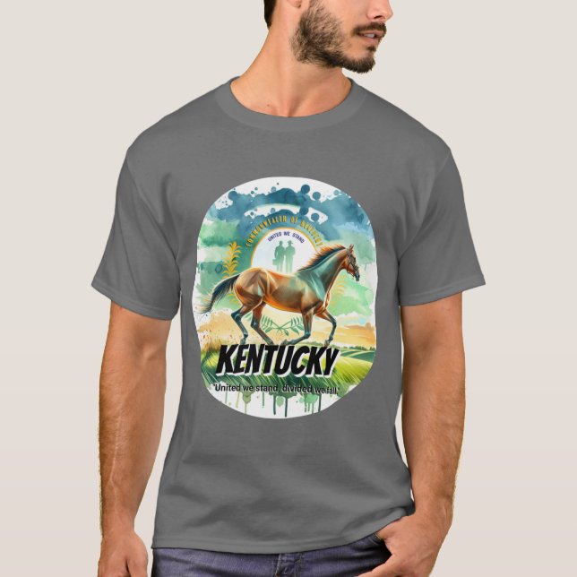 T-shirt Kentucky Thoroughbred Horse State Animal Watercolo (Devant)