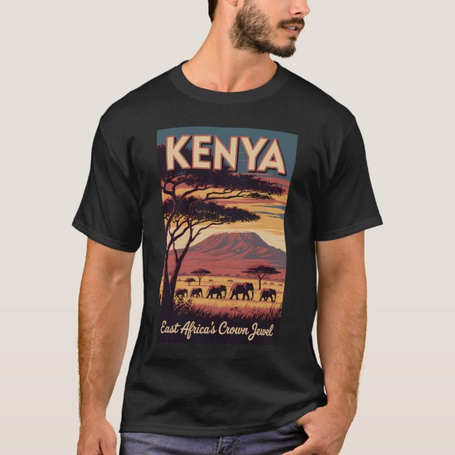 T-shirt Kenya Elephants Illustration Travel Art Vintage (Devant)