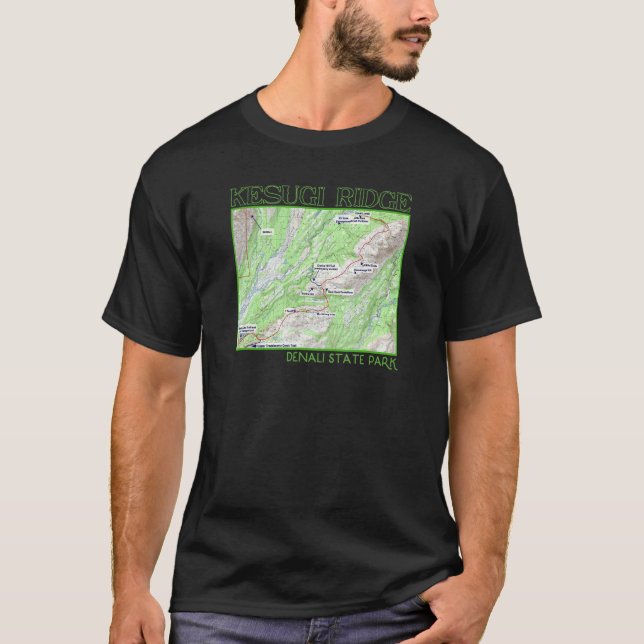 T-shirt Kesugi Ridge Hiking Map Denali State Park Alaska S (Devant)
