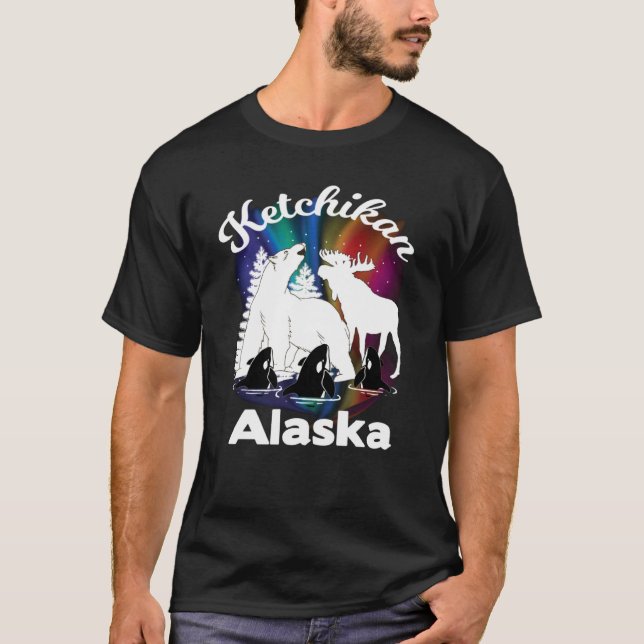T-shirt Ketchikan Alaska Aurora Borealis Ours Moose Orca S (Devant)