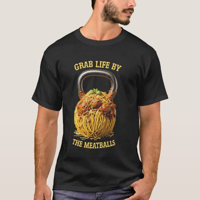 T-shirt Kettlebell Workout Gym Grab Life By Meatballs (Devant)