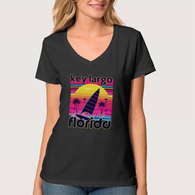 T-shirt Key Largo Retro 80s Style Souvenir Beach (Devant)
