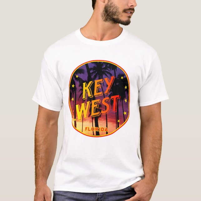 T-shirt Key West, coucher de soleil de Floride et palmiers (Devant)