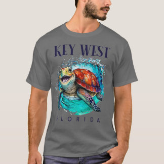 T-shirt Key West Florida Aquarelle Happy Sea Turtle