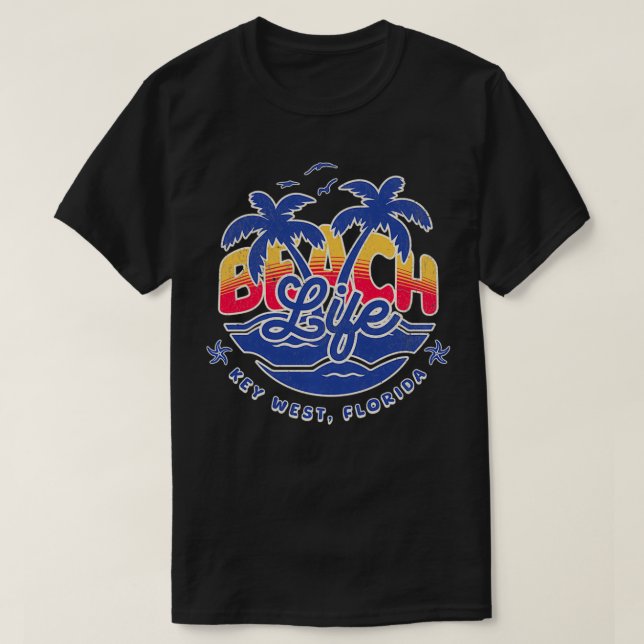 T-shirt Key West Florida Beach Life Palm Trees Waves Beach (Design devant)