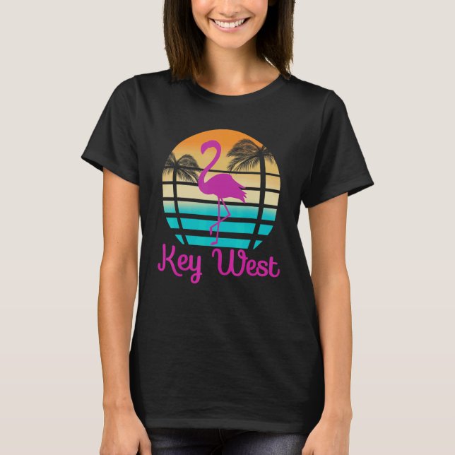 T-shirt Key West Florida Flamant rose Plage tropicale (Devant)