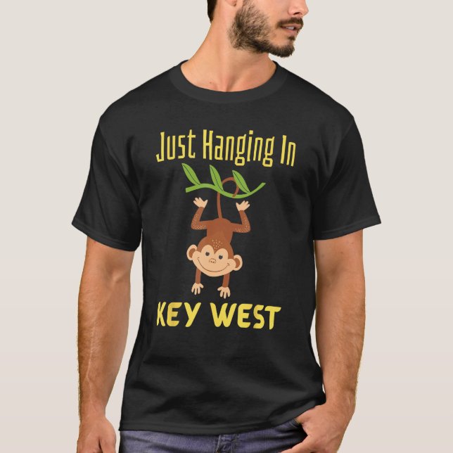 T-shirt Key West Florida Just Hanging Cute Monkey Vacation (Devant)