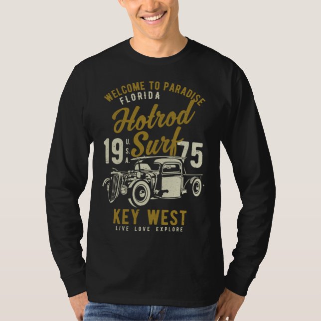 T-shirt Key West Florida Retro Hotrod Surf Distressed  7 (Devant)