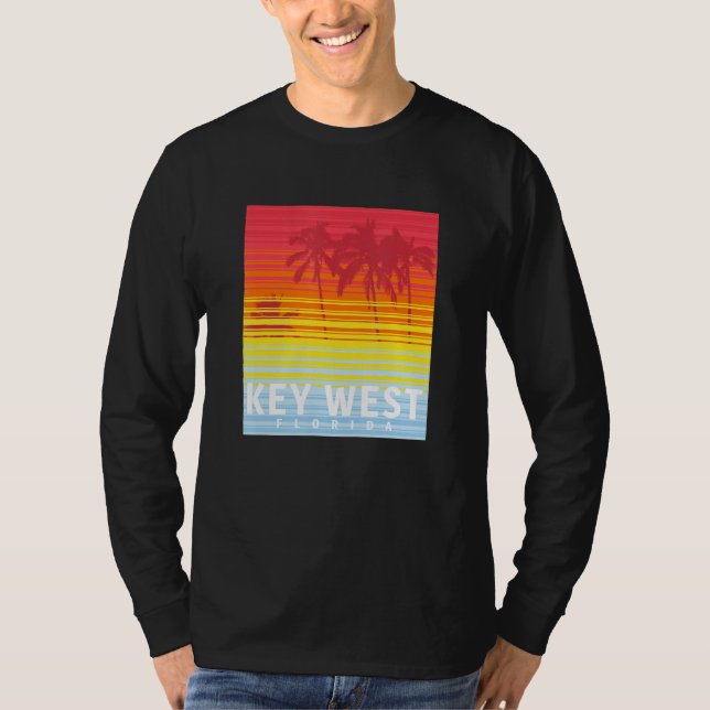 T-shirt Key West Florida Retro Sunset Palm Trees (Devant)