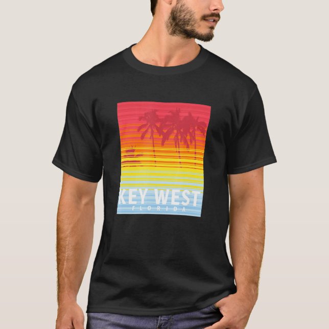 T-shirt Key West Florida Retro Sunset Palm Trees (Devant)