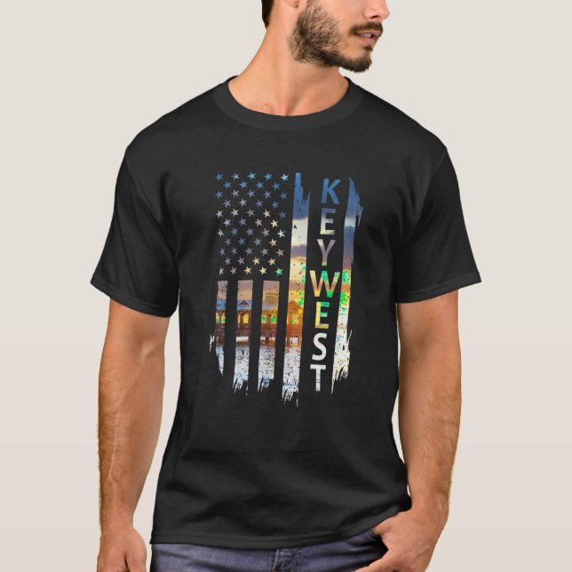 T-shirt Key West Florida Summer Sunset Drapeau américain P (Devant)