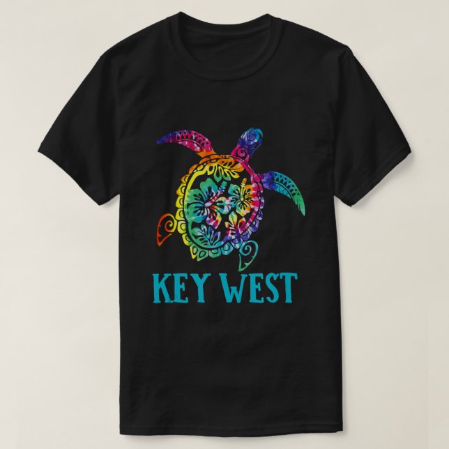 T-shirt Key West Florida Tortue de mer Hibiscus Tie Dye Su (Design devant)