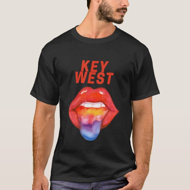 T-shirt Key West LGBT Gay Pride Rainbow Tongue Florida Key (Devant)