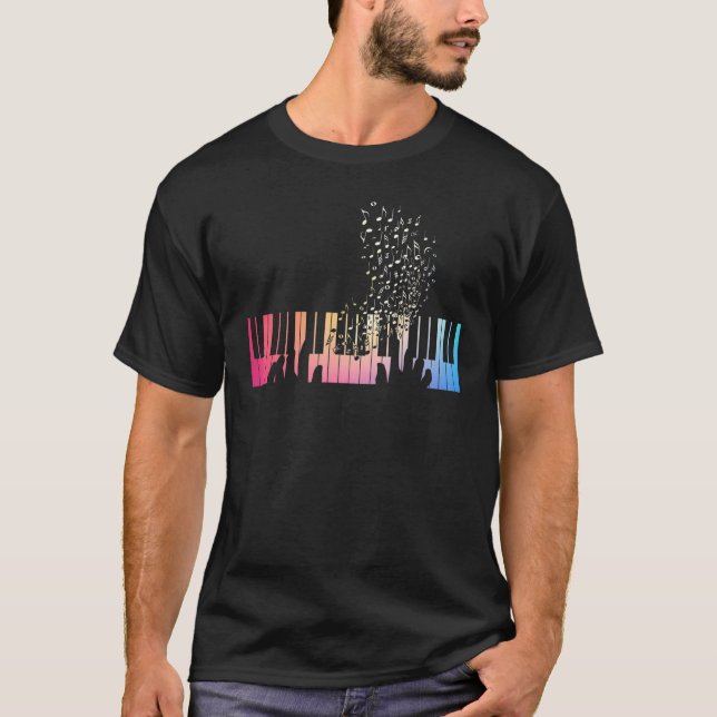T-shirt Keyboard Piano Pink Blue Yellow Gradient For Men W (Devant)