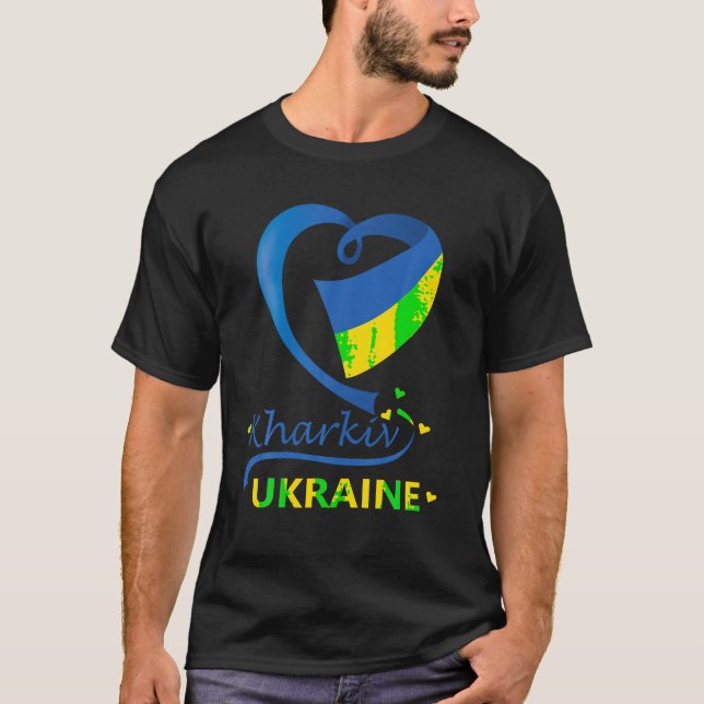 T-shirt Kharkiv Ukraine Drapeau national Coeur Emblème Cre (Devant)