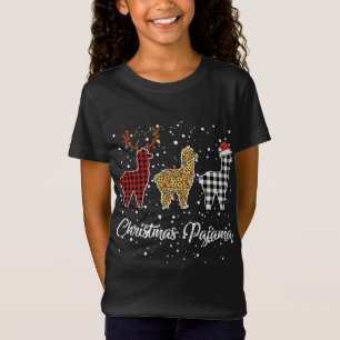 T-Shirt Ki Cute Llama Christmas Pyjama Leopard Plaid Print